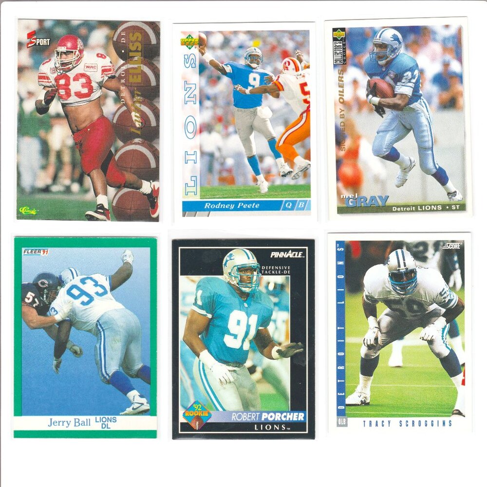 Detroit Lions 6 Card Lot Robert Porcher Rookie Jerry Ball Tracy Scroggins Peete